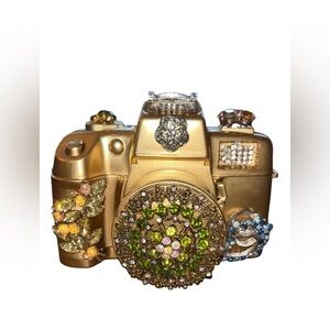 Vintage Nikon Gold Painted Camera W/Vintage Jewelry Bling